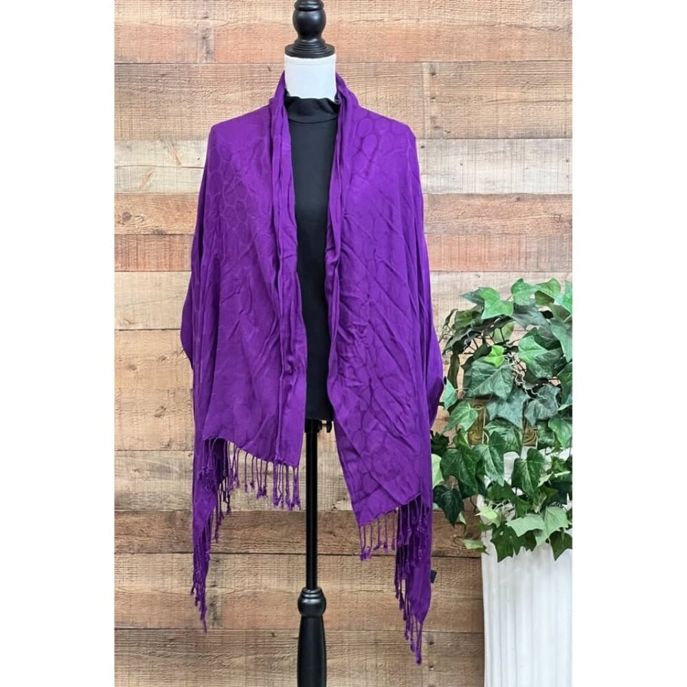 Purple Circle Patterned Fringed Scarf Wrap